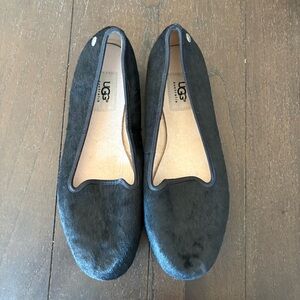 Ugg Fur Calf Hair Black Loafers Shoes Flats Classic Size 8.5
